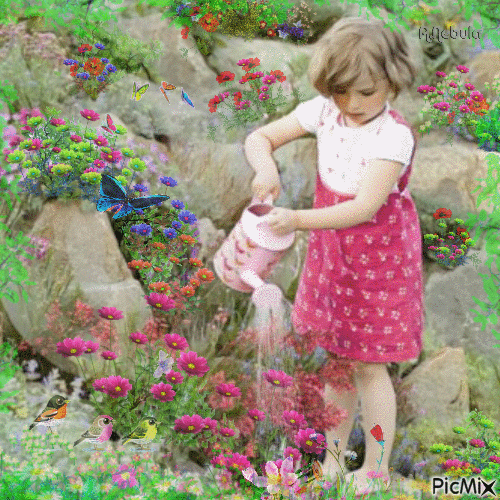 Little girl in the garden-contest - Free animated GIF