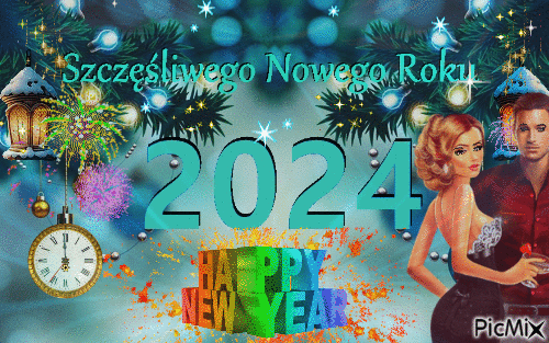 Szczęśliwego Nowego Roku 2024 - Gratis animeret GIF