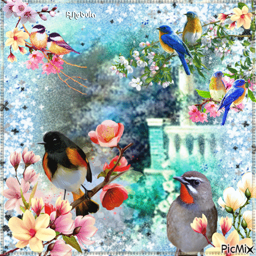 Spring and birds - Ingyenes animált GIF