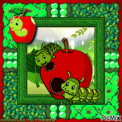 ((Cute Caterpillars nomming an apple)) - GIF animado gratis