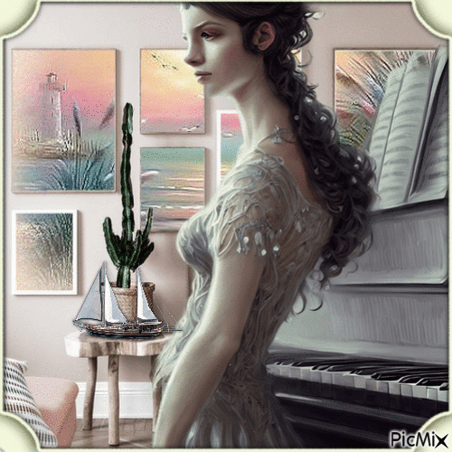 The Woman Pianist-RM-07-17-23 - Бесплатный анимированный гифка