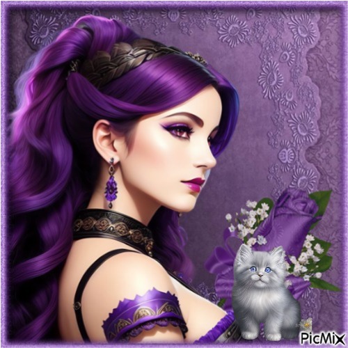 Femme aux cheveux violets - png gratuito