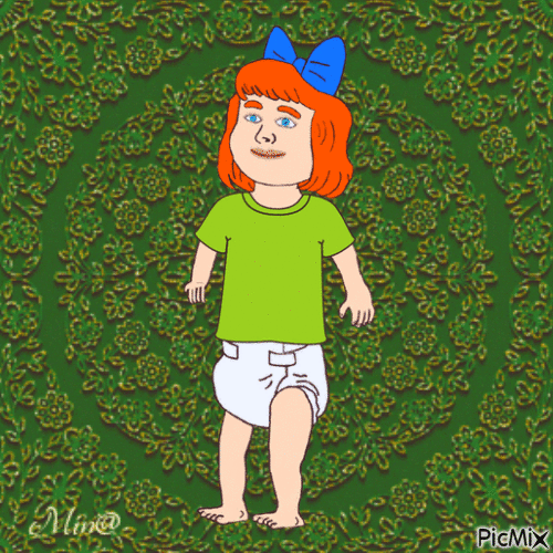 Redhead baby girl in green camouflaged world - GIF animado gratis