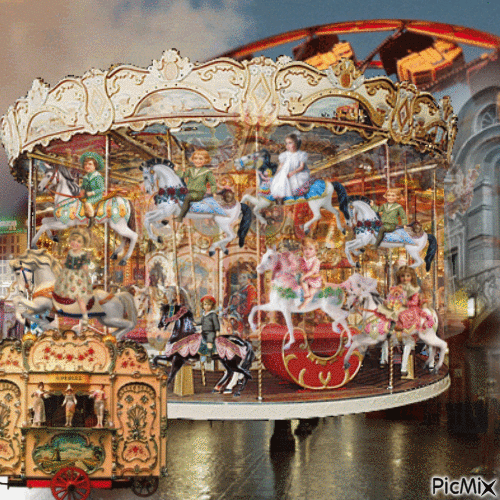Carousel with children - GIF animé gratuit