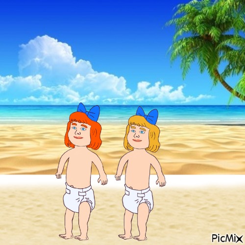 Twins at beach - kostenlos png