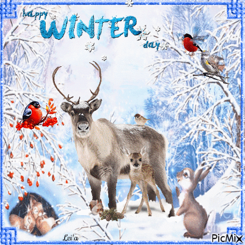 Happy Winter day. Animals - 無料のアニメーション GIF