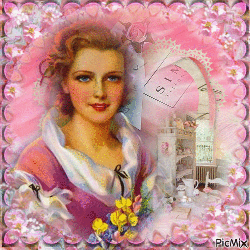 woman vintage  pink - Gratis geanimeerde GIF