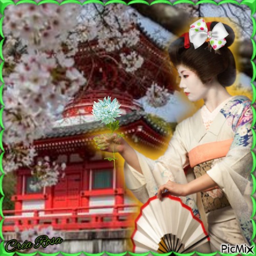 Concours : Geisha tons roses et verts - darmowe png