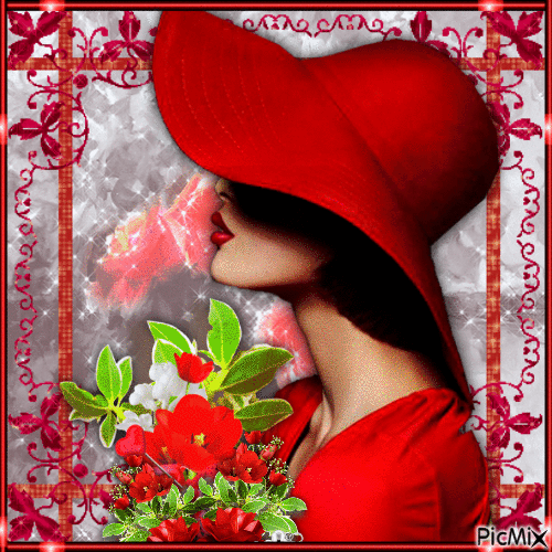 Woman Hat and Flowers - Animovaný GIF zadarmo