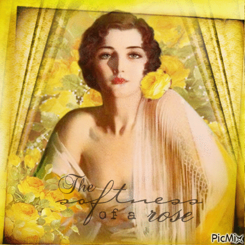 Vintage woman rose yellow - GIF animé gratuit