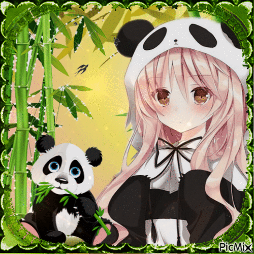 Anime & panda kawaii - Gratis animeret GIF