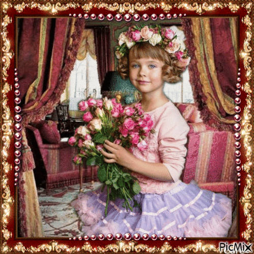 Kleines Mädchen mit einem Blumenstrauß - Бесплатни анимирани ГИФ