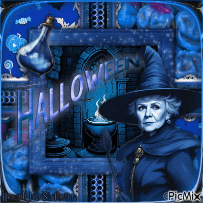 (♠)Halloween Witch in Blue(♠) - Free animated GIF