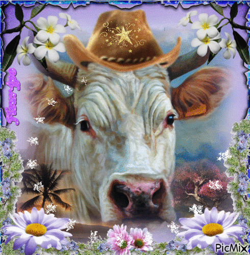 la vache au chapeaux - GIF animé gratuit