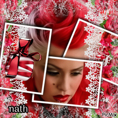 Femme et parfum en rouge et blanc,nath - Free animated GIF