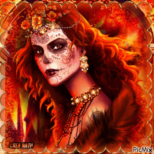 femme gothique en orange - 無料のアニメーション GIF