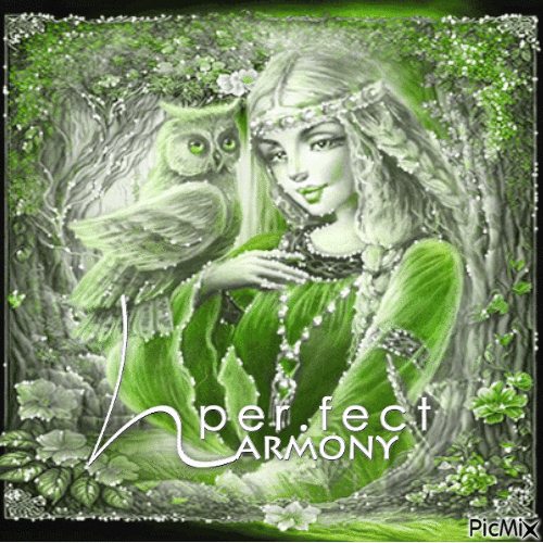 Fantasy woman owl green - GIF animado gratis