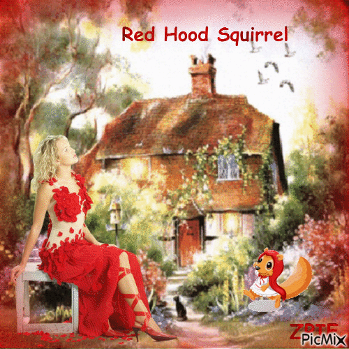 Red Hood Squirrel - GIF animasi gratis