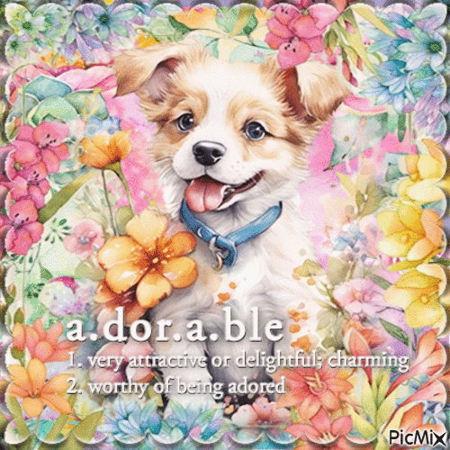Dog animals flowers watercolor little - GIF animé gratuit