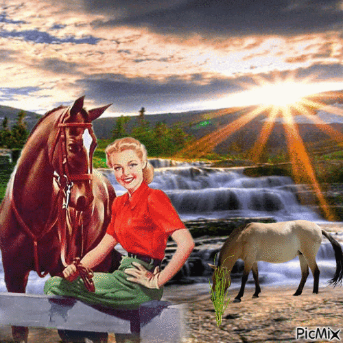 Woman and her horse - GIF animé gratuit