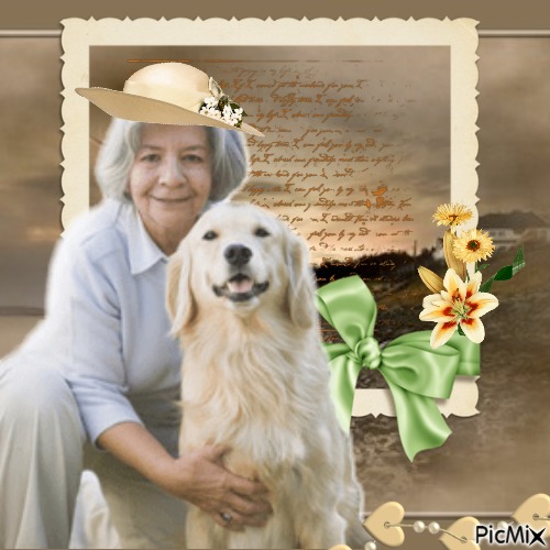 Elderly Lady with her Dog - png gratis