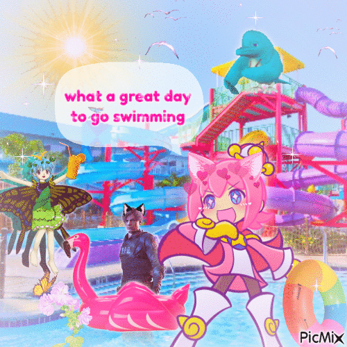 salde goes swimming with his friend finfin - GIF animasi gratis