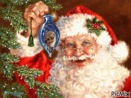 Santa and Deer Ornament - GIF animasi gratis