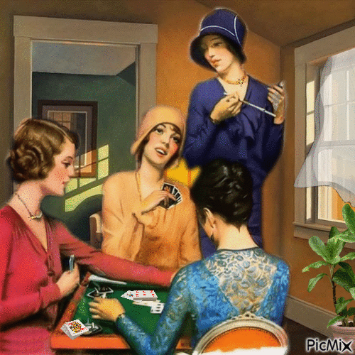Vintage-Frau, die Karten spielt - Darmowy animowany GIF
