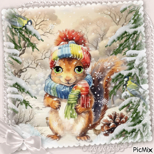 Animal mignon en hiver, avec de la neige - GIF animado grátis