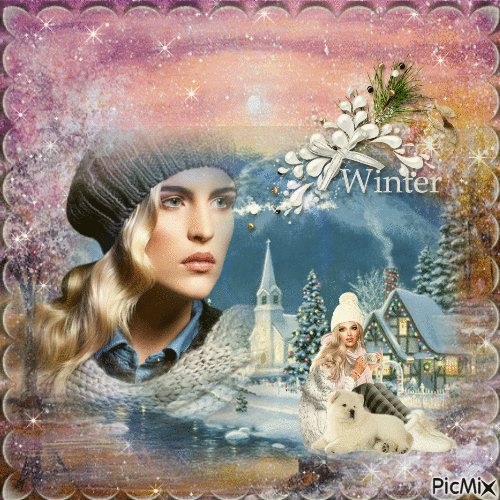 Portrait d'une femme fond paysage d'hiver - Zdarma animovaný GIF