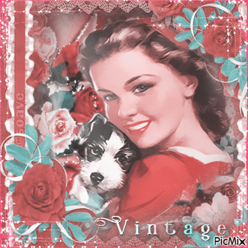 Vintage Woman and her Dog - GIF animado gratis
