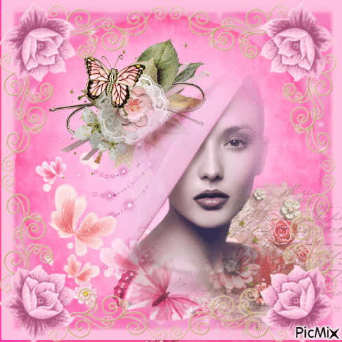 Portrait of a woman in pink - GIF animé gratuit
