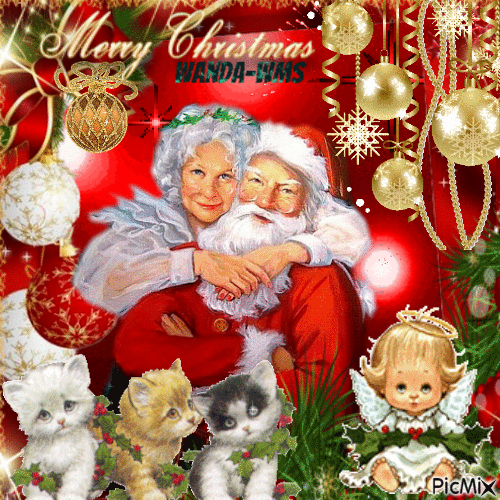 Merry Christmas-santa-cats-angels - Darmowy animowany GIF