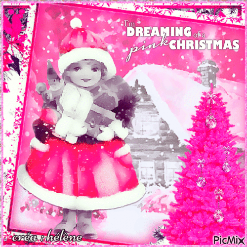 Noël vintage en rose d'une fillette - Gratis geanimeerde GIF