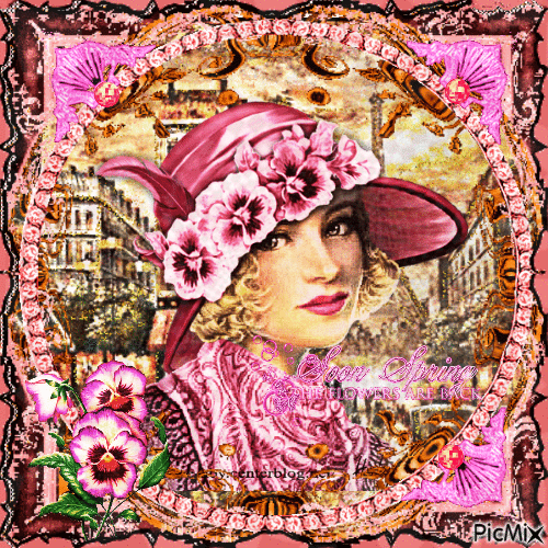vintage woman en rose - 無料のアニメーション GIF