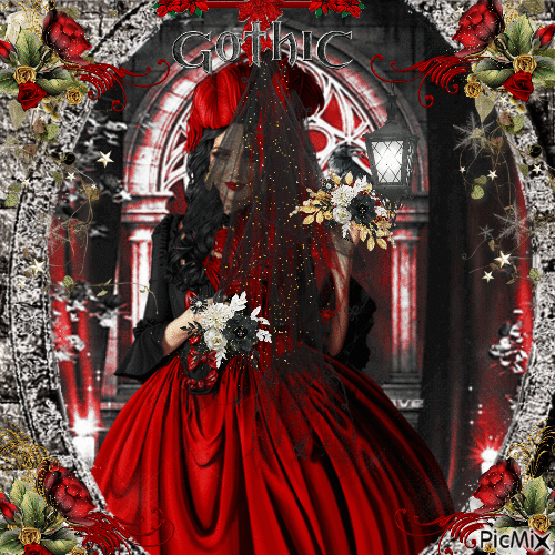 Novia gótica - Tonos rojos, negros y blancos - Gratis animeret GIF