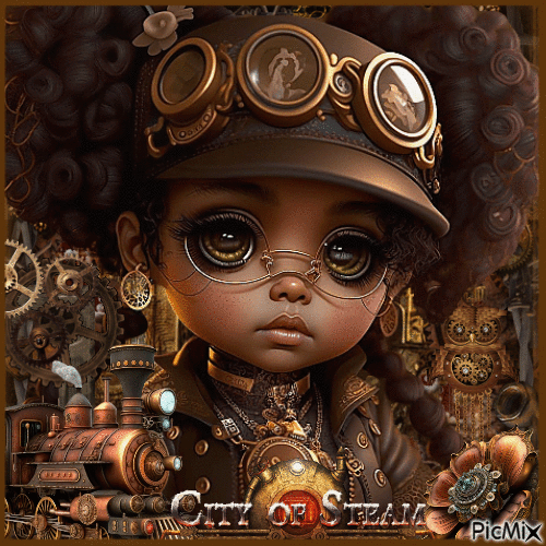 Steampunk little girl - Brown tones - GIF animado grátis