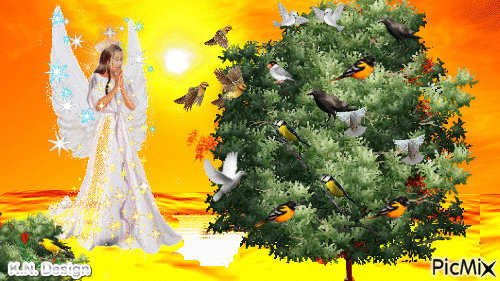 Angel of Light guardening the birds - Free animated GIF