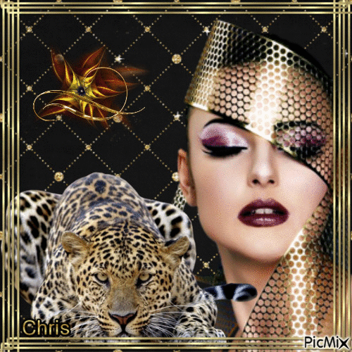 La femme et le léopard - 無料のアニメーション GIF