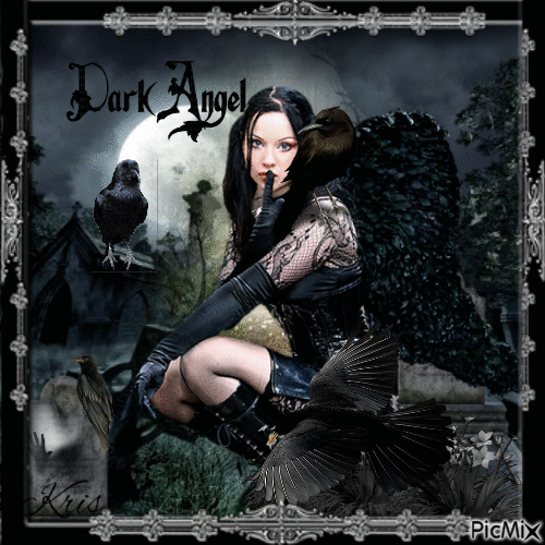 Ange noir gothique et corbeau - Безплатен анимиран GIF