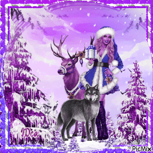 Mère Noël  le renne et le  loup - 無料のアニメーション GIF