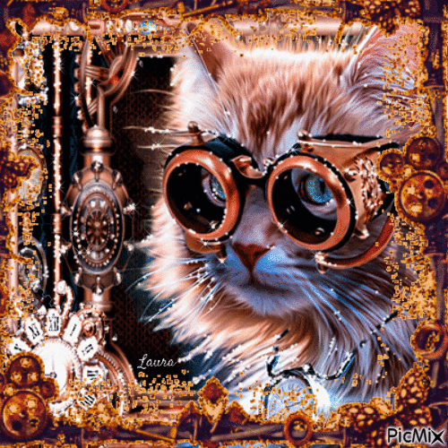 cat gatto steampunk laurachan - GIF animado grátis
