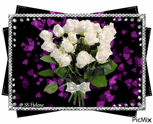White roses on a postcard. - Free animated GIF