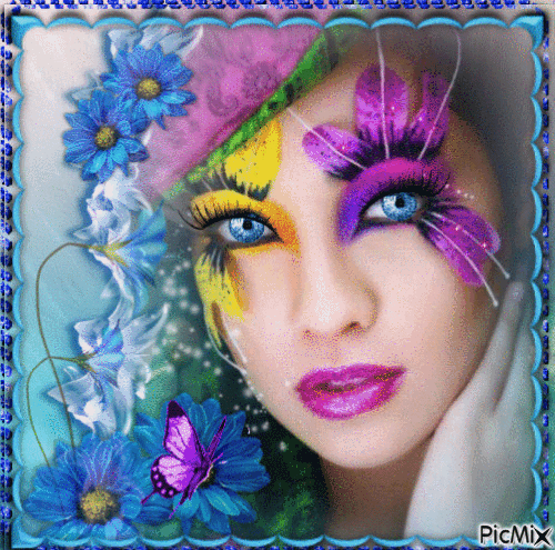 Portrait printanier de femme multicolore - Gratis animeret GIF