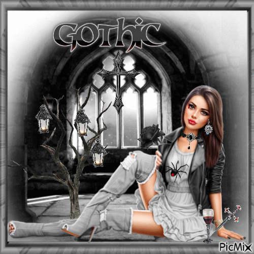 Gothic Woman Portrait - Black And White - Free animated GIF