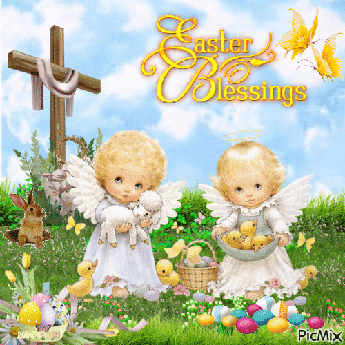 Easter-angels-flowers-cross-blessings - Free animated GIF