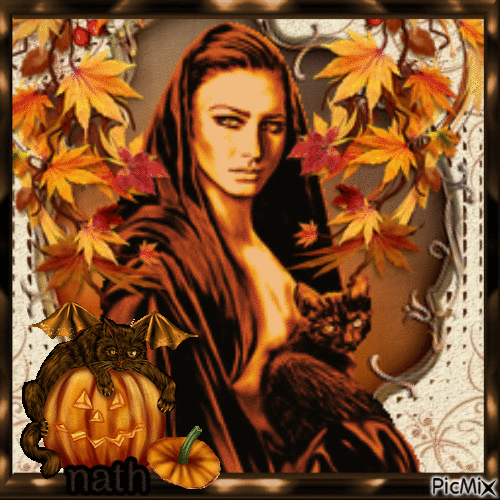 Portrait femme gothique en automne - Бесплатный анимированный гифка