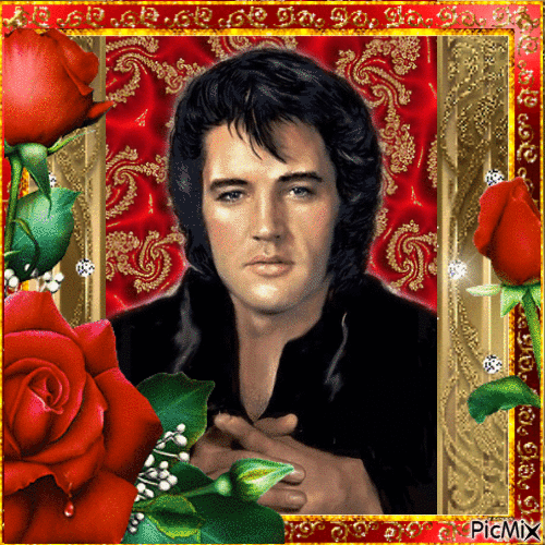 Romantisches  Elvis Porträt in Rot, Gold und Schwarz - GIF เคลื่อนไหวฟรี
