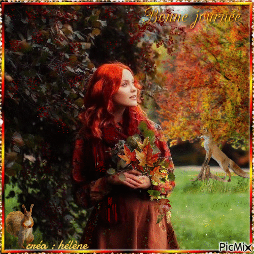 jolie rousse en automne - GIF animé gratuit