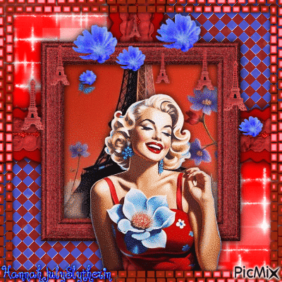 [♠Marilyn Monroe with Eiffel Tower & Cornflowers♠] - Gratis geanimeerde GIF